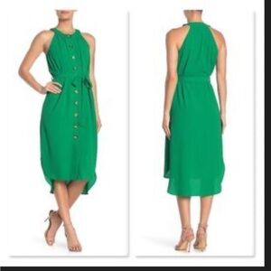 Eci Maxi Dress Halter Top Button Green Large
